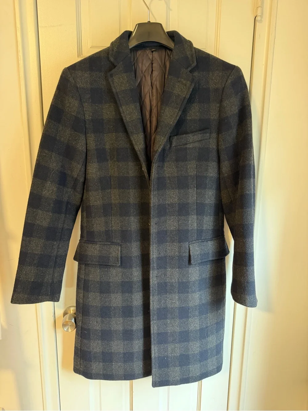 J. Crew Men's Navy and Gray Plaid Pea Coat